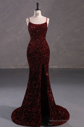 Slim Burgundy Shimmery Open Back Formal Prom Evening Dress